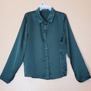 Shein Green Long Sleeve Button Up Top - Size XL (12)